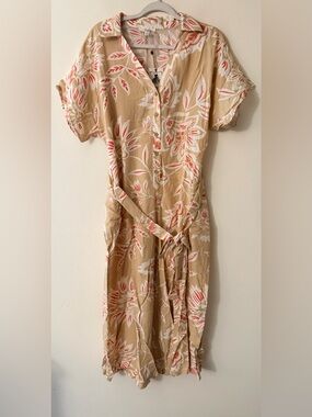Easel NWT Cropped Wide Leg Jumpsuit, Tan with Pink & White Floral Print, size S